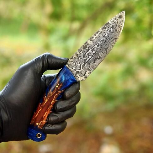 Damascus Skinner Knife, 4-Inch Fixed Blade, Pine Cone Handle in Kuwait