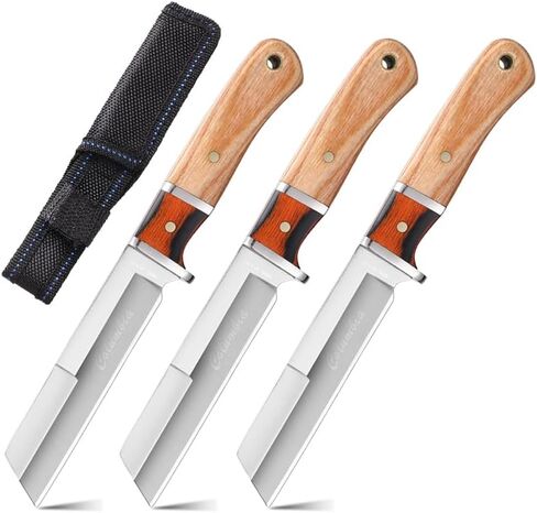 6.3" Fixed Blade Small Cutter Knife Hunting Knife with Nylon Sheath, Lightweight,Easy to carry Camping Knife 440C Stainless Steel Blade with Wood Handle,Full Tang,For Outdoor, Hunting, Camping(Arc) in Kuwait