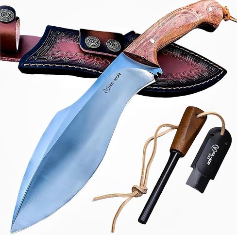 BA-KOR (Survivor III) 35.5CM (14.2 ") DC53 steel 10mm thickened full Tang fixed knife+ leather sheath &(5.9IN) Cerium Igniter, suitable for outdoor hunting, cutting, chopping, camping, obstacle removal, exploration, fishing, EDC, BBQ in Kuwait