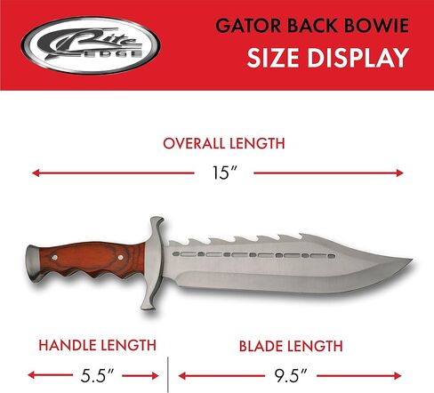 SZCO 15" Gator Back Bowie Knife with Sheath - Fixed Blade Hunting Knife for Men with Sawback Stainless Steel Blade, Red Wood Handle & Nylon Sheath - Outdoor Hunting Knives for Men in Saudi Arabia