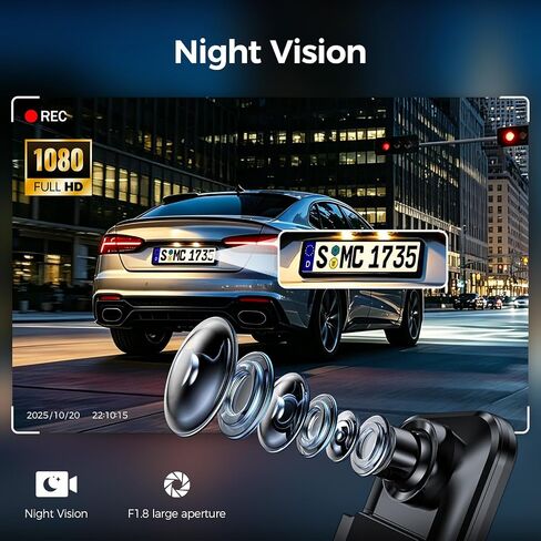 Mirror Dash Cam,Rear View Mirror Camera 10'', 1080P FHD Full Touch Screen Dash Cam Front and RearCam with Night Vision, Streaming Media 170°Wide Angle Parking Assistance Free 32GB Card in Saudi Arabia