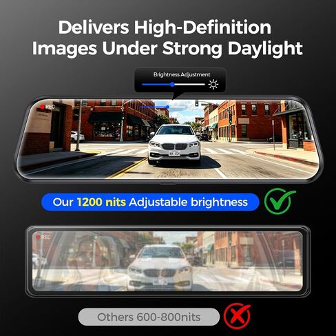 Mirror Dash Cam,Rear View Mirror Camera 10'', 1080P FHD Full Touch Screen Dash Cam Front and RearCam with Night Vision, Streaming Media 170°Wide Angle Parking Assistance Free 32GB Card in Saudi Arabia