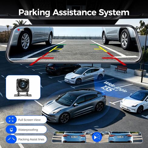 Mirror Dash Cam,Rear View Mirror Camera 10'', 1080P FHD Full Touch Screen Dash Cam Front and RearCam with Night Vision, Streaming Media 170°Wide Angle Parking Assistance Free 32GB Card in Saudi Arabia