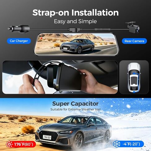 Mirror Dash Cam,Rear View Mirror Camera 10'', 1080P FHD Full Touch Screen Dash Cam Front and RearCam with Night Vision, Streaming Media 170°Wide Angle Parking Assistance Free 32GB Card in Saudi Arabia