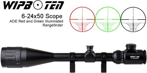 WIPBOTE 6-24x50 Illuminated Rifle Scope with 20mm Picatinny Rail Mount for Rifle Hunting - Red Green Reticle in Kuwait