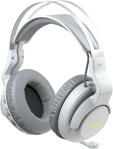 ROCCAT Elo 7.1 Air PC Wireless Gaming Headset, Surround Sound Headphones with Detachable Noise Cancelling Microphone, 50mm Drivers, 24 Hr Battery Life, RGB Lighting, White in Kuwait