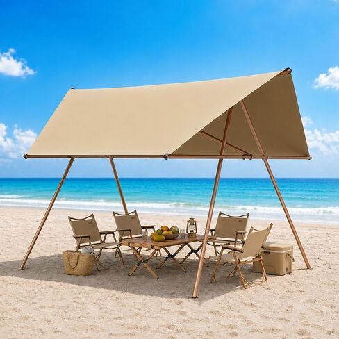 Freestanding Camping Sun Shelter,Waterproof UV‑Protection Outdoor Canopy with Full Rust‑Resistant Metal Frame, 300D Oxford Fabric, Spacious Shade Area for Camping,Picnic, Beach & Backyard Events in Kuwait