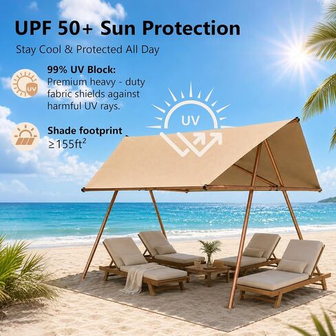 Freestanding Camping Sun Shelter,Waterproof UV‑Protection Outdoor Canopy with Full Rust‑Resistant Metal Frame, 300D Oxford Fabric, Spacious Shade Area for Camping,Picnic, Beach & Backyard Events in Kuwait