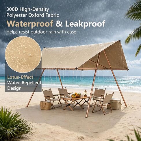 Freestanding Camping Sun Shelter,Waterproof UV‑Protection Outdoor Canopy with Full Rust‑Resistant Metal Frame, 300D Oxford Fabric, Spacious Shade Area for Camping,Picnic, Beach & Backyard Events in Kuwait