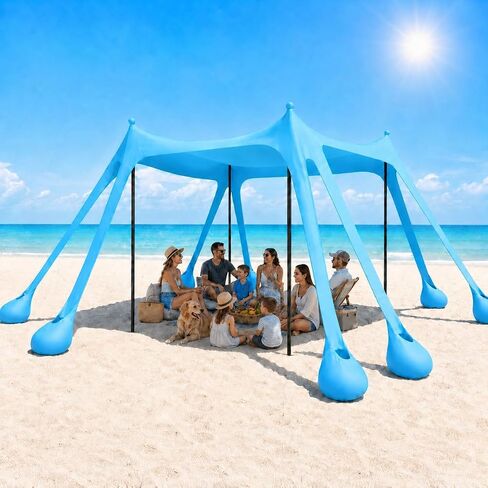 Beach Tent Sun Shelter 10x10 FT Beach Canopy Tent Sun Shade with 8 Sandbags, UPF 50+ Protection Sunscreen Beach Canopy, Outdoor Beach Shade for Sand, Camping Trip, Fishing, Backyard Fun Picnics in Kuwait