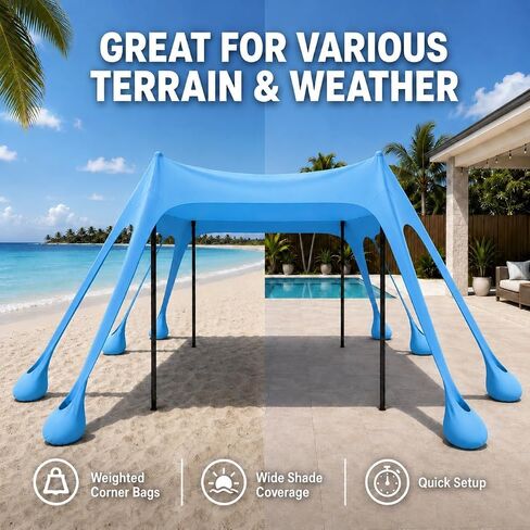 Beach Tent Sun Shelter 10x10 FT Beach Canopy Tent Sun Shade with 8 Sandbags, UPF 50+ Protection Sunscreen Beach Canopy, Outdoor Beach Shade for Sand, Camping Trip, Fishing, Backyard Fun Picnics in Kuwait