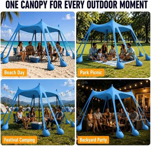 Beach Tent Sun Shelter 10x10 FT Beach Canopy Tent Sun Shade with 8 Sandbags, UPF 50+ Protection Sunscreen Beach Canopy, Outdoor Beach Shade for Sand, Camping Trip, Fishing, Backyard Fun Picnics in Kuwait