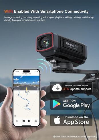 AKEEYO AKY-710S Bike Camera with Mount, 4K 28fps, 2K 55fps, Wide-Angle 142°,IP67,5MP,Loop & Emergency Recording,Parking Monitor,Bicycle,Outdoor Sports,Rechargeable,GPS,64GB Card Included in Kuwait