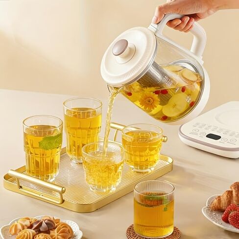 Royalstar Electric Glass Kettle, 60.87oz/1.8L Capacity, Smart Temperature Control, 18 Functions, Multi-Purpose for Formula, Tea, Coffee, 24-Hour Timer, White and Beige Base in Kuwait