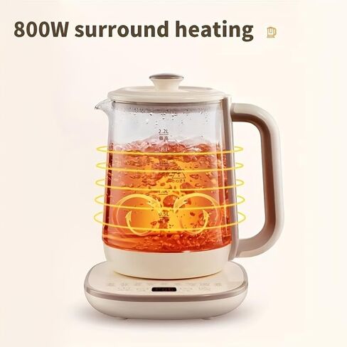 Royalstar Electric Glass Kettle, 60.87oz/1.8L Capacity, Smart Temperature Control, 18 Functions, Multi-Purpose for Formula, Tea, Coffee, 24-Hour Timer, White and Beige Base in Kuwait