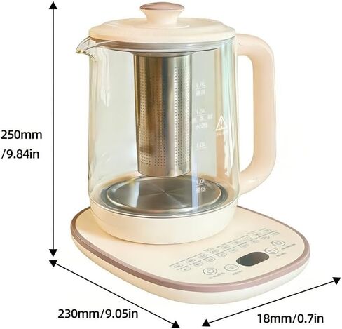 Royalstar Electric Glass Kettle, 60.87oz/1.8L Capacity, Smart Temperature Control, 18 Functions, Multi-Purpose for Formula, Tea, Coffee, 24-Hour Timer, White and Beige Base in Kuwait