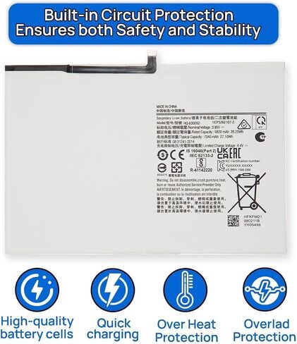 HQ-6300SA HQ-6300SD Tablet Battery Compatible with Samsung Galaxy Tab A8 10.5 2021 2022 SM-X200 SM-X205 SM-X200N SM-X205N SM-X205NZAAEUE SM-X200NZAAEUA Series 3.85V 27.1Wh 7040mA in Kuwait