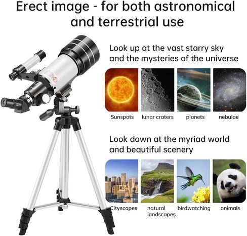 70mm Aperture 300mm Focal Length Refractor Telescope - 15-150x Magnification, Equatorial Mount, Erect Image for Terrestrial & Astronomical, Portable Multi-Coated Optics for Adults & Beginners in Kuwait