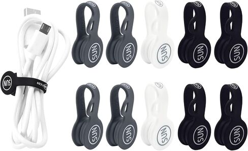 SUNFICON 10 Pack Earbuds Cords Organizers Magnetic Cable Clips Organizers Bookmark Clips Whiteboard Noticeboard Fridge Magnets USB Cable Manager Keeper for Home Kitchen Office School,Gray White Black in Kuwait
