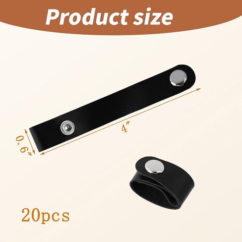 Dnyta 20 Pcs Leather Cable Straps with Snaps, Charger Cable Ties, Black in Kuwait