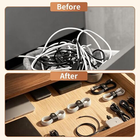 Dnyta 20 Pcs Leather Cable Straps with Snaps, Charger Cable Ties, Black in Kuwait