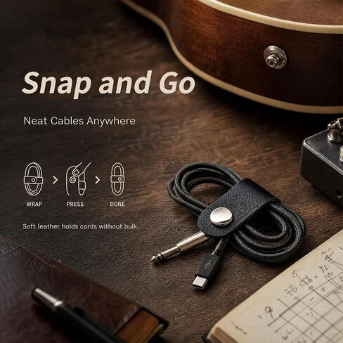 Dnyta 20 Pcs Leather Cable Straps with Snaps, Charger Cable Ties, Black in Kuwait