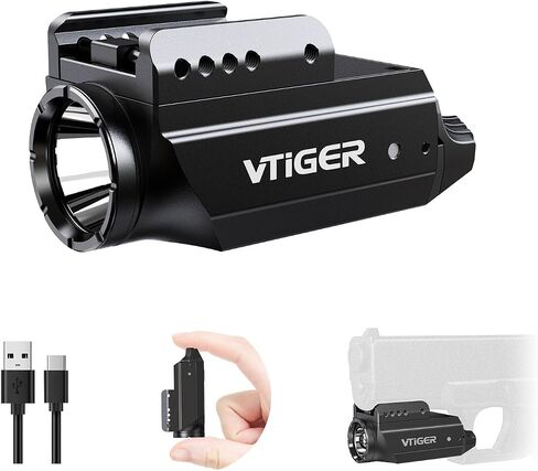 VTIGER PL1 Mini Powerful Compact Pistol Light, 1000 Lumens 984 FT Rechargeable Weapon Handgun Lights, Small Adjustable Rail-Mounted LED Tactical Flashlights for GL/1913 Picatinny Rail, IPX6 in Kuwait