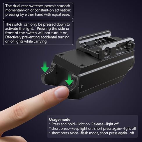 VTIGER PL1 Mini Powerful Compact Pistol Light, 1000 Lumens 984 FT Rechargeable Weapon Handgun Lights, Small Adjustable Rail-Mounted LED Tactical Flashlights for GL/1913 Picatinny Rail, IPX6 in Kuwait