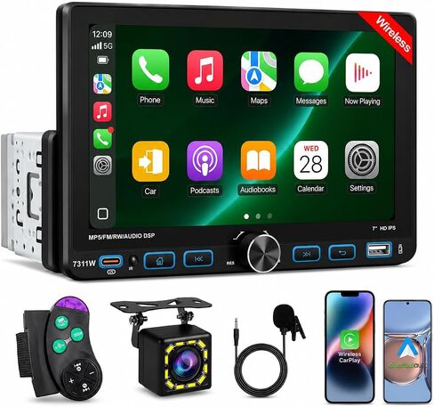 7" Single Din Car Stereo Radio with Wireless Apple CarPlay for Car in Kuwait