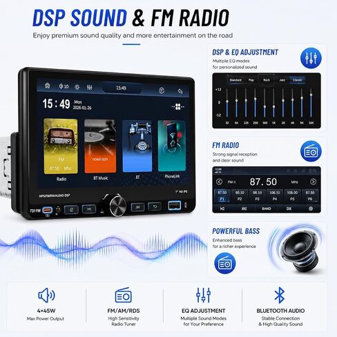 7" Single Din Car Stereo Radio with Wireless Apple CarPlay for Car in Kuwait