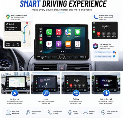 7" Single Din Car Stereo Radio with Wireless Apple CarPlay for Car in Kuwait