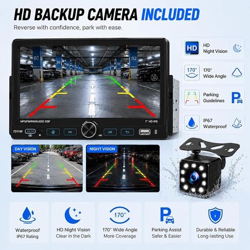7" Single Din Car Stereo Radio with Wireless Apple CarPlay for Car in Kuwait