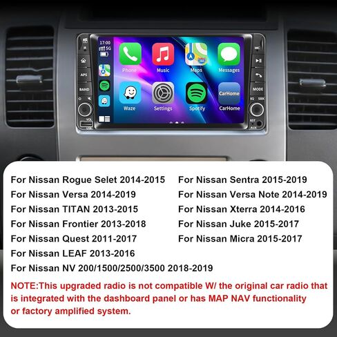 Plug & Play Car Radio for Nissan Rogue Selet 2014-2015,Sentra 2015-2019, Versa/Versa Note2014-2019, Titan 2013-2015, Frontier 2013-2018, Quest 2011-2017, 7" Screen with CarPlay&Android Auto in Kuwait
