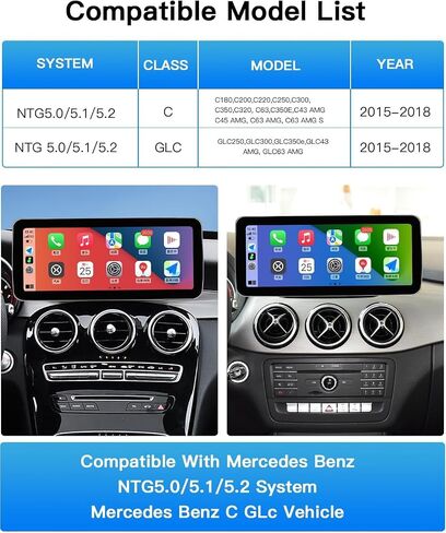 Car Radio 12.3'' Touchscreen for 2016-2019 Year Mercedes Benz C/GLC Class,NTG 5.0 System W205 W253 Support Original OEM Control,Wireless Carplay & Android Auto (Benz-NTG5.0) in Kuwait