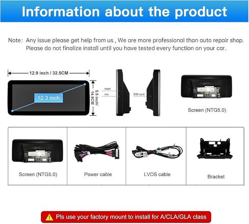 Car Radio 12.3'' Touchscreen for 2016-2019 Year Mercedes Benz C/GLC Class,NTG 5.0 System W205 W253 Support Original OEM Control,Wireless Carplay & Android Auto (Benz-NTG5.0) in Kuwait