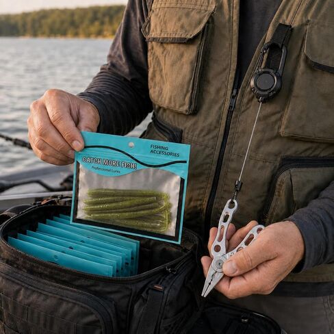 50 Pcs Fishing Lure Storage Bags with 2 Fly Fishing Retractors, Soft Bait Bags in Saudi Arabia