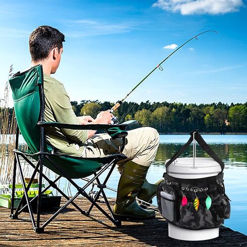 Fishing Bucket Organizer for 5 Gallon Bucket,Outdoor Ice-Fishing Tackle Bag with Bait Buckets Cover,Adjustable Buckle,Multi-Pockets for Fishing Gear & Accessories Storage in Kuwait