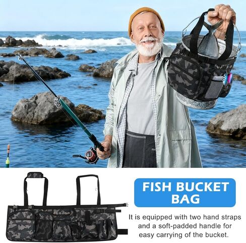 Fishing Bucket Organizer for 5 Gallon Bucket,Outdoor Ice-Fishing Tackle Bag with Bait Buckets Cover,Adjustable Buckle,Multi-Pockets for Fishing Gear & Accessories Storage in Kuwait