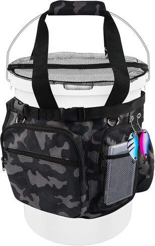 Fishing Bucket Organizer for 5 Gallon Bucket,Outdoor Ice-Fishing Tackle Bag with Bait Buckets Cover,Adjustable Buckle,Multi-Pockets for Fishing Gear & Accessories Storage in Kuwait