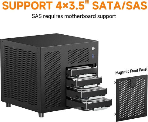 Mini ITX NAS Case, 4 Hot-Swap 3.5 HDD Bay NAS PC Chassis, Supports SFX/SFX-L/Flex PSU & 120mm Fan, Compact ITX Computer Case for Home Office Storage - Black in Kuwait