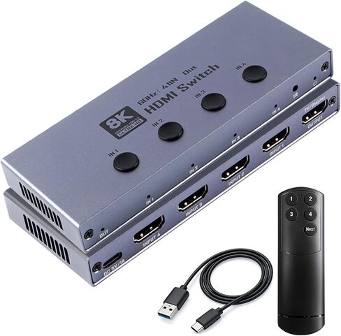 HDMI Switch: 8K@60Hz HDMI 2.1 Switcher, 7 in 1 Out, 48Gbps with Remote Supports HDR10+ Dolby Atmos, CEC, Compatible with Popular Gaming Consoles and Media Devices in Kuwait