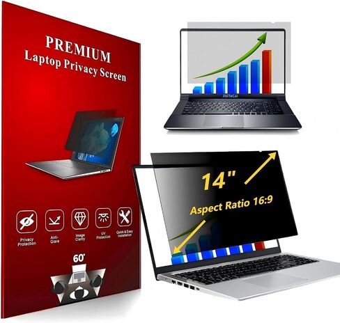 14" Computer Privacy Screen Filter for 16:9 Screen Monitor - Premium Anti-Glare Computer Screen Cover - Scratch Resistant - UV & Blue Light Screen Protector in Kuwait