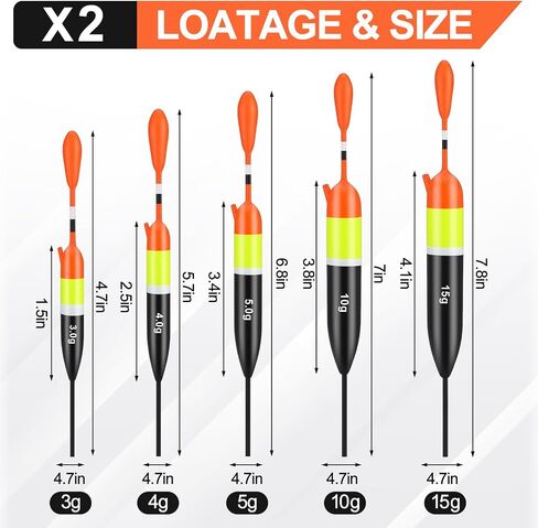 Arrowbash 10 Pcs Fishing Bobbers, Balsa Wood Slip Bobber Set, 3g/4g/5g/10g/15g (≈0.11oz-0.53oz) Vertical Fishing Float for European Carp Fishing&Long Casting in Kuwait