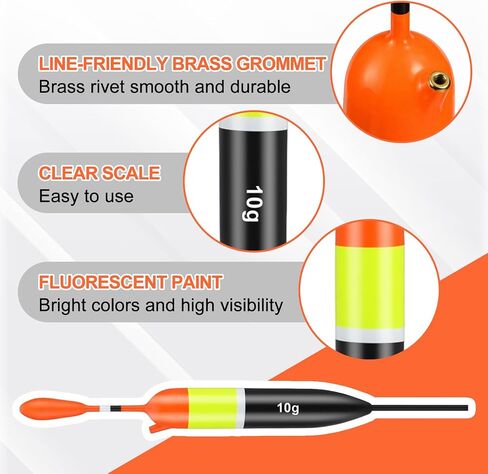 Arrowbash 10 Pcs Fishing Bobbers, Balsa Wood Slip Bobber Set, 3g/4g/5g/10g/15g (≈0.11oz-0.53oz) Vertical Fishing Float for European Carp Fishing&Long Casting in Kuwait