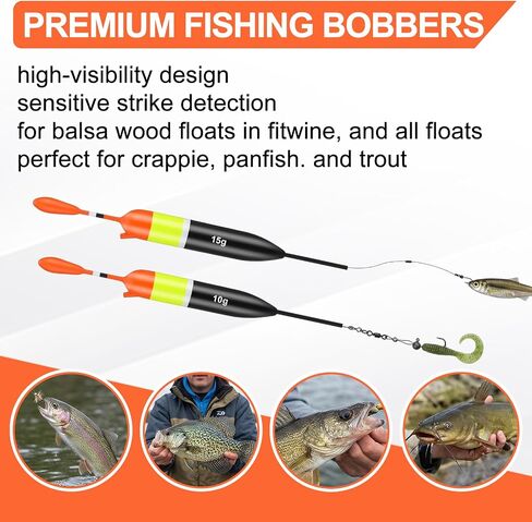 Arrowbash 10 Pcs Fishing Bobbers, Balsa Wood Slip Bobber Set, 3g/4g/5g/10g/15g (≈0.11oz-0.53oz) Vertical Fishing Float for European Carp Fishing&Long Casting in Kuwait