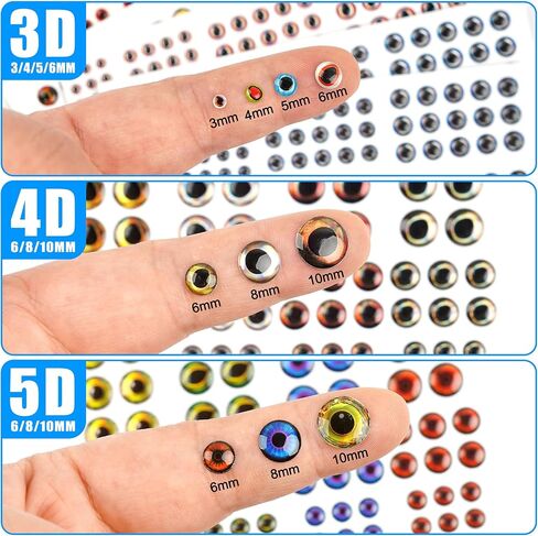 1347pcs Fishing Eyes 3D/4D/5D Realistic Fish Lure Eye for Lures Making Fishig Bait Fly Tying Streamers Lures Crafts 3 mm/ 4 mm/ 5 mm/ 6 mm/ 8 mm/ 10 mm in Kuwait