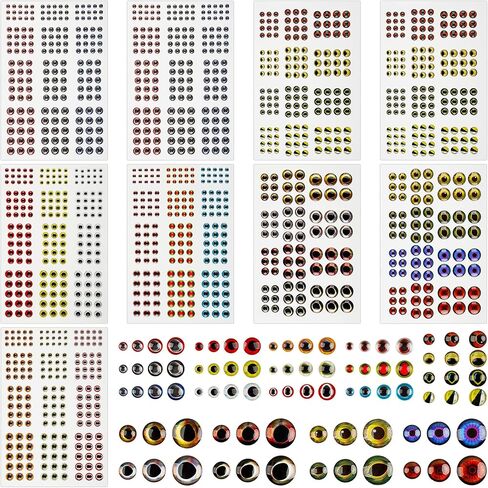 1347pcs Fishing Eyes 3D/4D/5D Realistic Fish Lure Eye for Lures Making Fishig Bait Fly Tying Streamers Lures Crafts 3 mm/ 4 mm/ 5 mm/ 6 mm/ 8 mm/ 10 mm in Kuwait