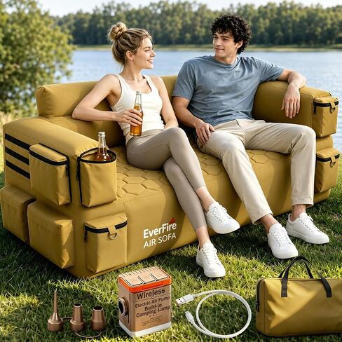 Portable Inflatable Couch with Built-in Pump – Durable Blow Up Sofa for Camping, Backyard, Beach, Party, Festivals, & Indoor Use – Comfortable, Puncture-Resistant Outdoor Furniture Inflatable Loveseat in Kuwait