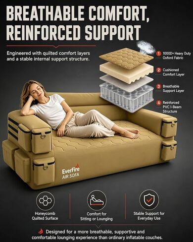 Portable Inflatable Couch with Built-in Pump – Durable Blow Up Sofa for Camping, Backyard, Beach, Party, Festivals, & Indoor Use – Comfortable, Puncture-Resistant Outdoor Furniture Inflatable Loveseat in Kuwait