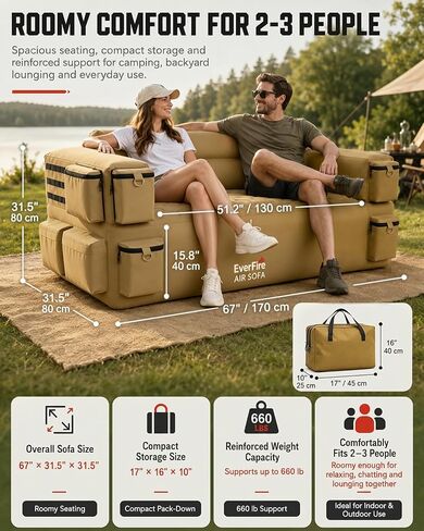 Portable Inflatable Couch with Built-in Pump – Durable Blow Up Sofa for Camping, Backyard, Beach, Party, Festivals, & Indoor Use – Comfortable, Puncture-Resistant Outdoor Furniture Inflatable Loveseat in Kuwait